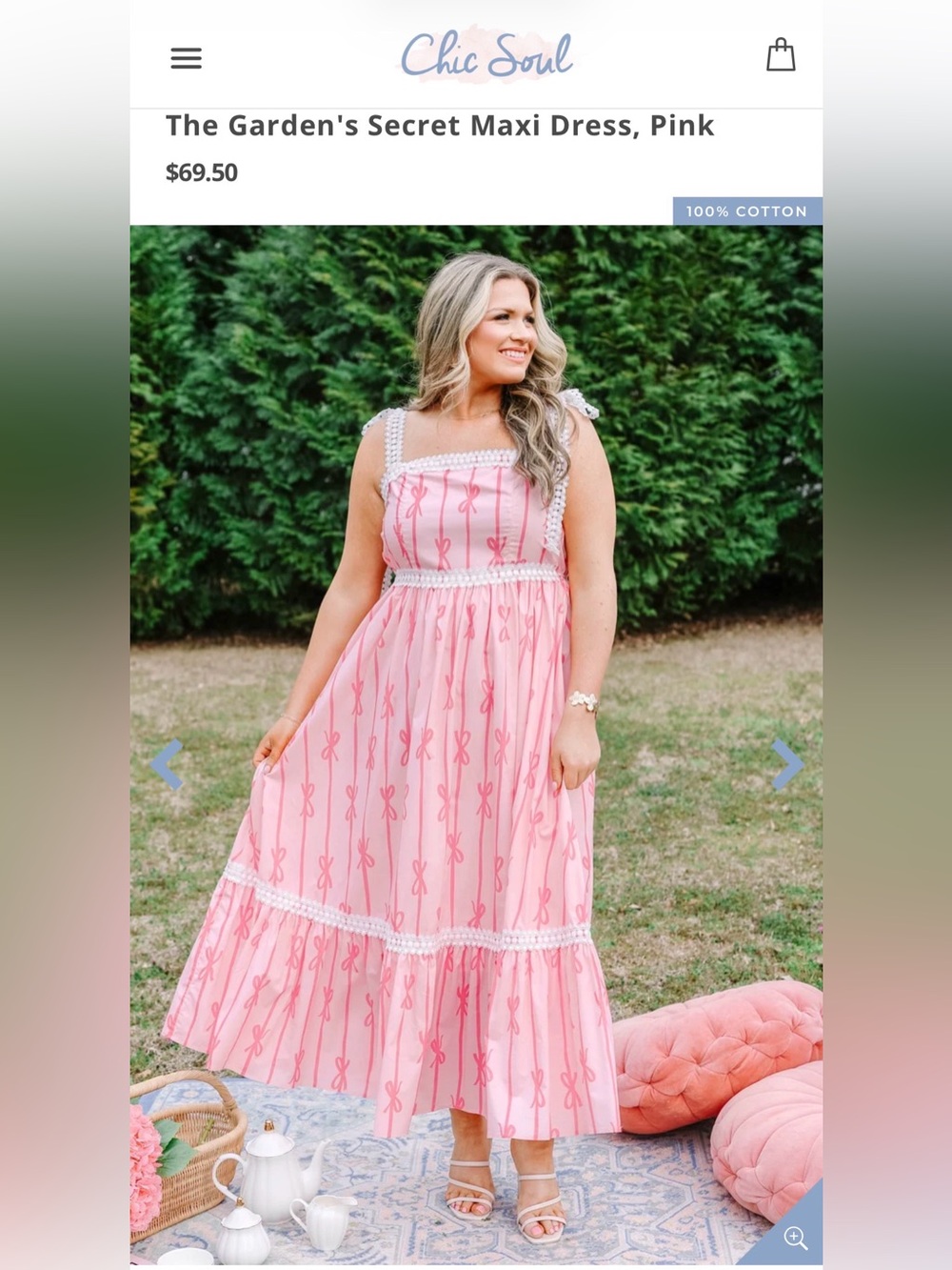 Chic Soul Pink Tie-Print Maxi Dress with Lace Trim